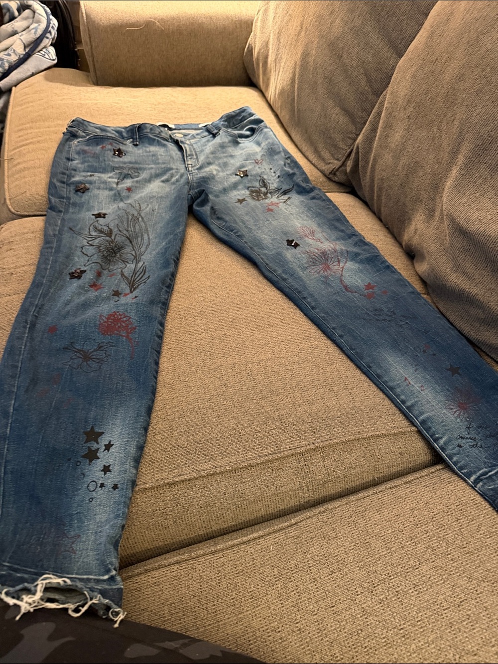William Rast Blue Skinny Jeans with Floral & Star Embroidery